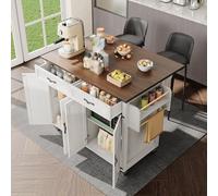 HIYYIH Îlot de cuisine, armoire de cuisine avec plan de travail extensible, chariot de cuisine avec roulettes, chariot de cuisine avec 4 portes, chariot à repas et 2 tiroirs, chariot d'îlot de cuisine