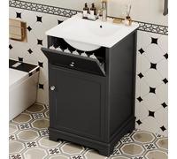 HIYYIH Lavabo avec meuble inférieur, meuble en MDF avec tiroir coulissant et étagères réglables, entièrement laqué, lavabo intégré, meuble de lavabo, 51 x 46 x 87 cm, noir