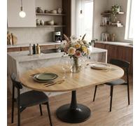 HIYYIH Table à manger extensible avec 1 plateau supplémentaire, couleur | Table à manger extensible, moderne et simple couleur chêne + noir, table à manger ovale en bois, table de salle à manger