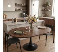 HIYYIH Table à manger extensible avec 1 plateau supplémentaire, noyer + | Table à manger extensible, moderne et simple noyer + table à manger ovale en bois, table de salle à manger ronde