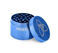 HIZEN Basic Grinder - Moulin à herbes - Diamètre : 49 mm - 4 pièces - Pour herbes séchées, pollen, fleurs, épices - Avec compartiment à pollen et grattoir (bleu)