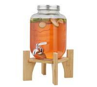 Hiziwimi 4L Distributeur de Boissons en Verre avec Robinet Support, bonbonne de Jus de Fruits avec robinet pour BBQ, jarre cocktail, fêtes à la piscine et réunions de famille pendant les vacances
