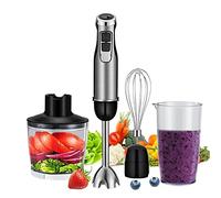 HIZQ Mixeur Plongeant Mixer Plongeur Multifonction 4-En-1 Avec Hachoir 600ML Et Bécher Mélangeur, Fouet En Acier Inoxydable, Mixeur À Immersion 6 Vitesses Pour Aliments Pour Bébés
