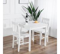 HJ_WeDoo Ensemble de 3 pièces à manger, table à manger avec 2 chaises en bois de pin ensembles de table de cuisine, meubles de salle à manger en bois, groupe de sièges pour balcon salle à manger cuisi