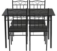 HJ WeDoo Ensemble de salle à manger style industriel - Table de salle à manger avec 4 chaises en métal & bois, noir marbré L109xl69xH75cm pour cuisine et salle à manger