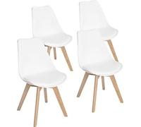 HJ_WeDoo Ensemble de salle à manger Table de salle à manger moderne aspect chêne avec 4 chaises blanches en hêtre massif inclus, pour salle à manger, design industriel