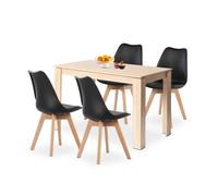 HJ_WeDoo Ensemble de salle à manger Table de salle à manger moderne aspect chêne avec 4 chaises noires en hêtre massif inclus, pour salle à manger, design industriel