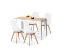HJ_WeDoo Ensemble de salle à manger Table de salle à manger moderne en finition chêne, pieds blancs avec 4 chaises blanches en hêtre massif inclus, pour la salle à manger