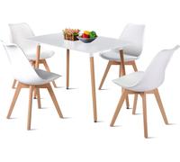 HJ WeDoo Ensemble de table de salle à manger Ensemble de table de salle à manger en bois massif de hêtre jambe table de cuisine Groupe de sièges, montage facile, 4 chaises (blanc) avec table à manger