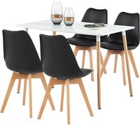 HJ WeDoo Ensemble de table de salle à manger Ensemble de table de salle à manger en bois massif de hêtre jambe table de cuisine Groupe de sièges, montage facile, 4 chaises (noir) avec table à manger (