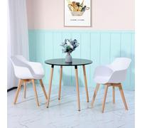 HJ WeDoo Salle à manger 2 chaises (blanc) avec table à manger (noir) 80x80x74cm, Design scandinave