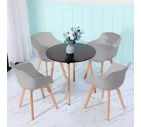 HJ WeDoo Salle à manger 4 chaises (grises) avec table à manger (noire) 80x80x74cm, Design scandinave