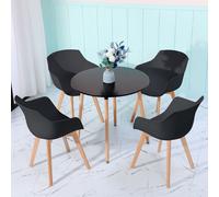 HJ WeDoo Salle à manger 4 chaises (noir) avec table à manger (noir) 80x80x74cm, Design scandinave