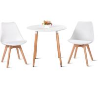 HJ_WeDoo Table à manger ronde blanche avec 2 chaises de salle à manger blanches, Ensemble de salle à manger scandinave 80x80x70cm pour cuisine, bureau, salle de réunion