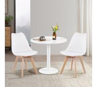 HJ_WeDoo Table de salle à manger ronde blanche avec 2 chaises de salle à manger blanche, scandinave 80x80x73cm pour salle à manger groupe de repas