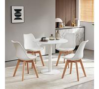 HJ_WeDoo Table de salle à manger ronde blanche avec 4 chaises de salle à manger blanche, scandinave 80x80x73cm pour salle à manger groupe de repas