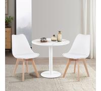 HJ_WeDoo Table de salle à manger ronde couleur marbre avec 2 chaises de salle à manger blanche, scandinave 80x80x73cm pour salle à manger groupe de repas