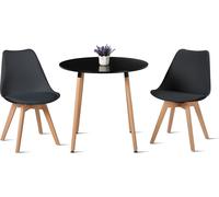 HJ_WeDoo Table de salle à manger ronde noire avec 2 chaises de salle à manger noire, Ensemble de salle à manger scandinave 80x80x70cm pour cuisine, bureau, salle de réunion