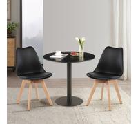 HJ_WeDoo Table de salle à manger ronde noire avec 2 chaises de salle à manger noire, scandinave 80x80x73cm pour salle à manger groupe de repas