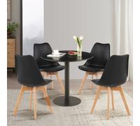 HJ_WeDoo Table de salle à manger ronde noire avec 4 chaises de salle à manger noire, scandinave 80x80x73cm pour salle à manger groupe de repas