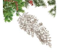 Hjatirace Ornements de Branches de Sapin de Noël,Décorations Artificielles Brillantes avec Perle,Ornements de Feuille et Tige Pailletés - pour Porte Mur Escalier Main Courante Fête Bureau Maison