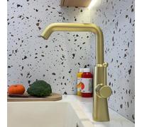 HJBAOD robinet cuisine；mitigeur cuisine；douchette evier cuisine；Le débit d'eau est réglable et la buse du filtre peut basculer entre deux effets de sortie d'eau. (Or brossé)