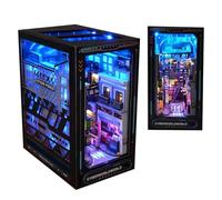 HJBHDOLL Kit de maison de poupées miniatures à faire soi-même pour le coin du livre des mondes du futur, maison de poupée, modèle de puzzle, bibliothèque, décoration trois couleurs de lumière pour