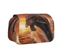 HJBNW Dauphin Leaps into the Sea Trousse à crayons multi-fentes Grande capacité Trousse de maquillage portable pour homme et femme
