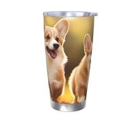 HJBNW Gobelet de voyage réutilisable en acier inoxydable de 591 ml avec couvercle et paille - Isolation sous vide à double paroi sous vide - Motif chien corgi mignon