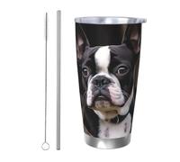 HJBNW Gobelet de voyage réutilisable en acier inoxydable de 591 ml avec couvercle et paille - Isolation sous vide à double paroi sous vide - Gobelet de voyage Boston Terrier