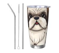 HJBNW Gobelet de voyage réutilisable en acier inoxydable de 591 ml avec couvercle et paille - Isolation sous vide à double paroi sous vide - Motif chien Shih Tzu