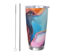 HJBNW Gobelet de voyage réutilisable en acier inoxydable de 591 ml avec couvercle et paille - Isolation sous vide à double paroi sous vide - Motif marbre coloré