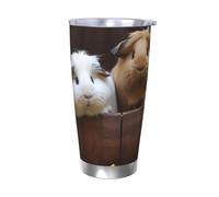 HJBNW Gobelet de voyage réutilisable en acier inoxydable de 591 ml avec couvercle et paille - Isolation sous vide à double paroi - Pour le voyage - Motif cochons d'Inde
