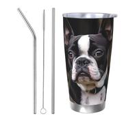 HJBNW Gobelet de voyage réutilisable en acier inoxydable de 591 ml avec couvercle et paille - Isolation sous vide à double paroi sous vide - Gobelet de voyage Boston Terrier