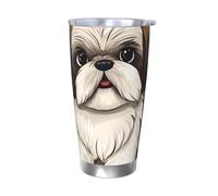 HJBNW Gobelet de voyage réutilisable en acier inoxydable de 591 ml avec couvercle et paille - Isolation sous vide à double paroi sous vide - Motif chien Shih Tzu