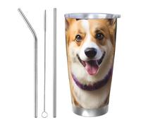 HJBNW Gobelet de voyage réutilisable en acier inoxydable de 591 ml avec couvercle et paille - Isolation sous vide à double paroi sous vide - Tasse à café de voyage pour chien Corgi