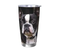 HJBNW Gobelet de voyage réutilisable en acier inoxydable de 591 ml avec couvercle et paille - Isolation sous vide à double paroi sous vide - Gobelet de voyage Boston Terrier