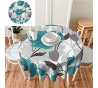 HJBNW Nappe ronde à motif floral bleu sarcelle, gris et blanc, imperméable, infroissable, lavable, pour salle à manger, banquet, fête, mariage - 152,4 cm