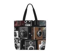 HJBNW Sac fourre-tout pour femme avec imprimé coq et poulet, sac à bandoulière avec fermeture éclair, sac à main de grande capacité, sac d'épicerie réutilisable, Collection d'appareils photo rétro