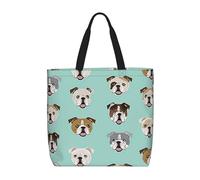 HJBNW Sac fourre-tout pour femme, motif visages de bouledogue anglais, sac à bandoulière avec fermeture éclair, sac d'épicerie réutilisable de grande capacité, Visages de bouledogue anglais, Taille