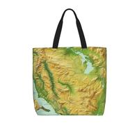 HJBNW Sac fourre-tout pour femme, sac à bandoulière avec fermeture éclair, grande capacité, réutilisable, Carte physique du terrain, Taille unique