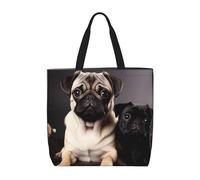 HJBNW Sac fourre-tout pour femme - Sac à bandoulière avec fermeture éclair - Grande capacité - Réutilisable, Chiens carlin, Taille unique