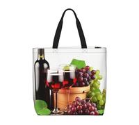 HJBNW Sac fourre-tout pour femme, sac à bandoulière motif animal d'Inde et pop-corn avec fermeture éclair, grande capacité, sac d'épicerie réutilisable, Vin de raisin dans des gobelets en bouteille