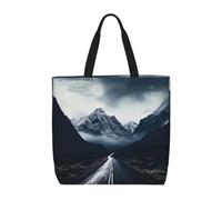 HJBNW Sac fourre-tout pour femme, sac à bandoulière motif route vers les montagnes, sac à bandoulière avec fermeture éclair, grande capacité, sac d'épicerie réutilisable, Dark Road to Mountains