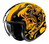 HJC V31 Flame Casque jet, noir-jaune, taille M pour homme