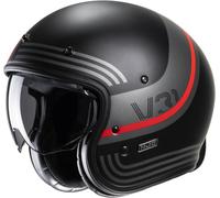 HJC V31 Byron Retro Casque Jet, Noir/Gris/Rouge, Taille M (57/58)