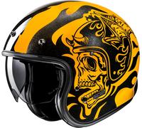 HJC V31 Flame Casque jet, noir-jaune, taille S pour homme