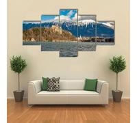 HJDGLP Impression sur toile 5 Parties peinture sur toile tableau decoration murale salon,tableau xxl,cadre,decoration chambre maison,Nuages au-dessus du lac de Bled,100x55cm