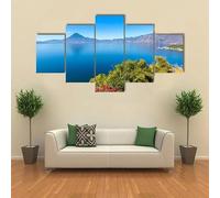 HJDGLP Impression sur toile 5 Parties peinture sur toile tableau decoration murale salon,tableau xxl,cadre,decoration chambre maison,Le lac Atitlan avec ses volcans,100x55cm
