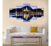 HJDGLP Tableau Multi Panneau 5 parties Tableau sur Toile,tableau mural decoration salon moderne xxl,cadre,accroche cadre sans percer,Lac de Bled et église,Créatif Cadeau,125x60cm